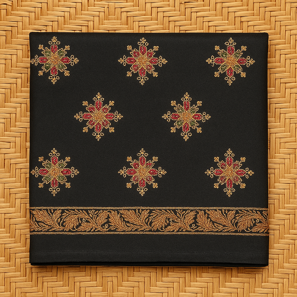 Luxury Black Pashmina Shawl with Golden & Maroon Embroidery