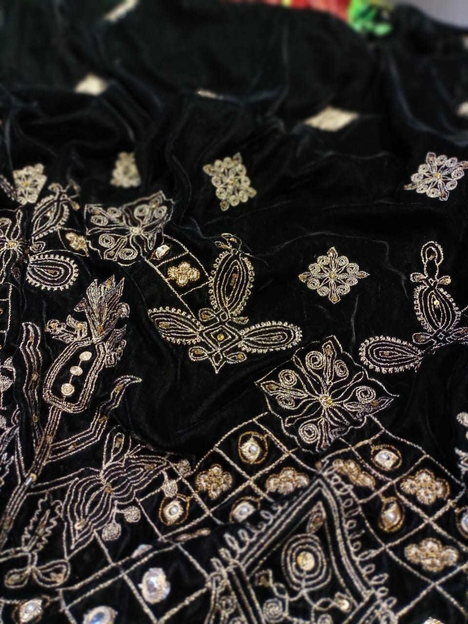 Velvet embroidered shawl