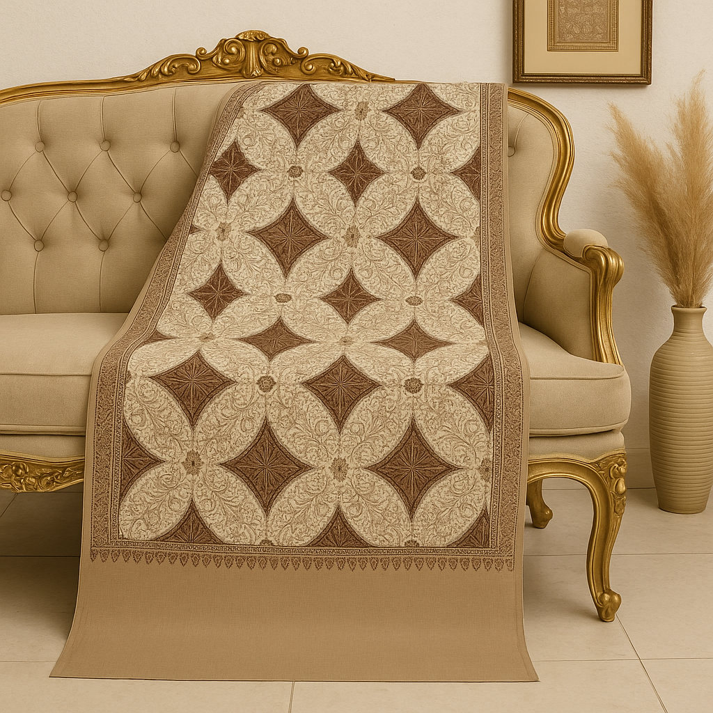 Luxury Pashmina Shawl – Brown & Beige Ornamental Pattern