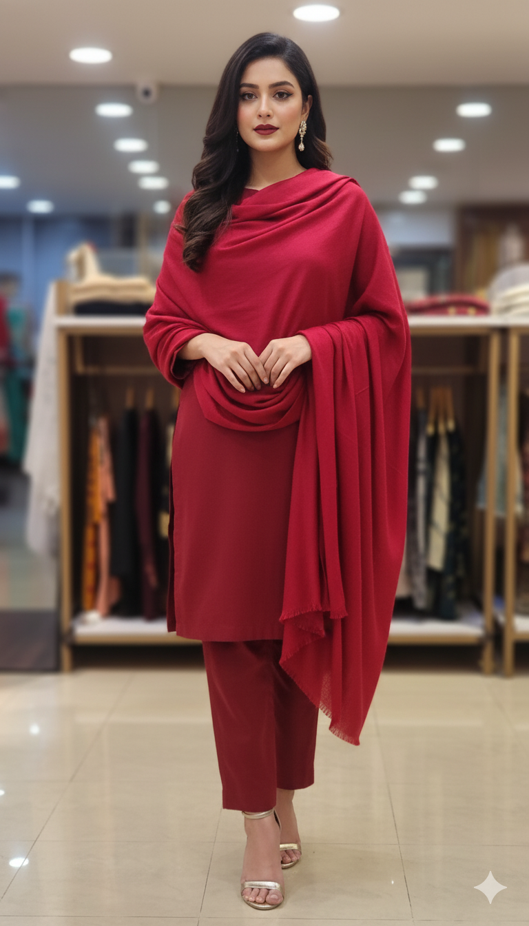 Ruby Red Pure Pashmina Shawl – Luxury Handcrafted Wrap