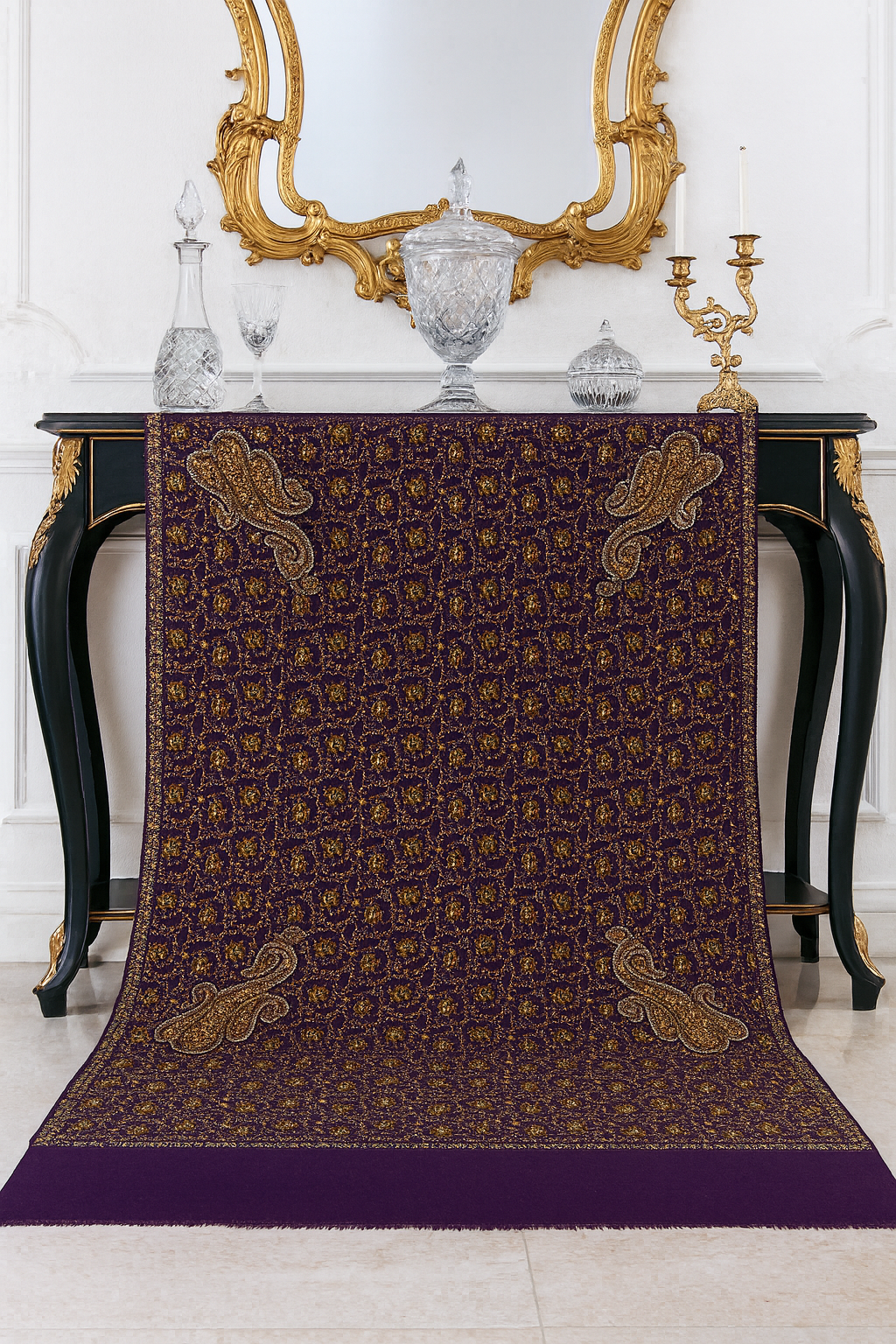 Luxury Pashmina Needle Embroidery Shawl Deep Purple Elegance