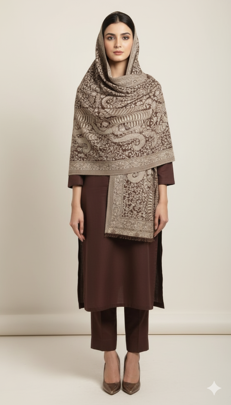 Mini Kani Shawl – Classic Brown Elegance