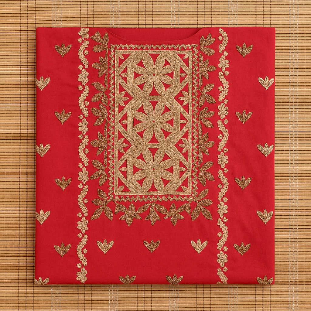 Embroidered Red Unstitched Lawn Shirt – 2PC