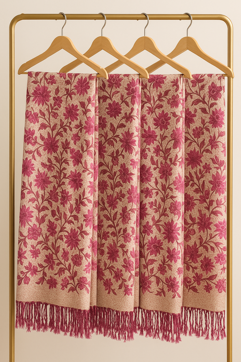 Elegant Floral Pashmina Shawl Beige & Pink Tones