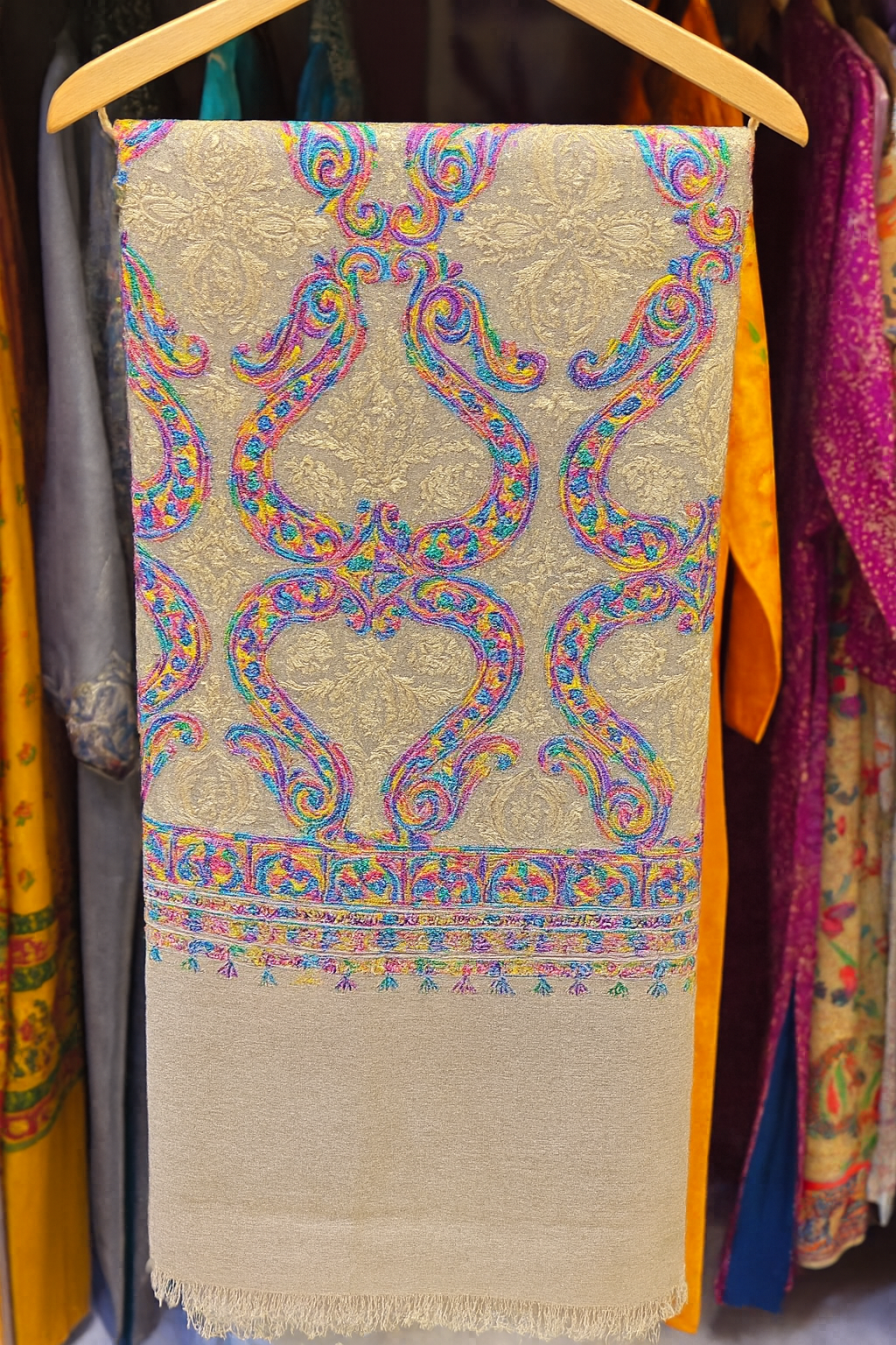 Luxury Multicolor Aari Embroidered Pashmina Shawl