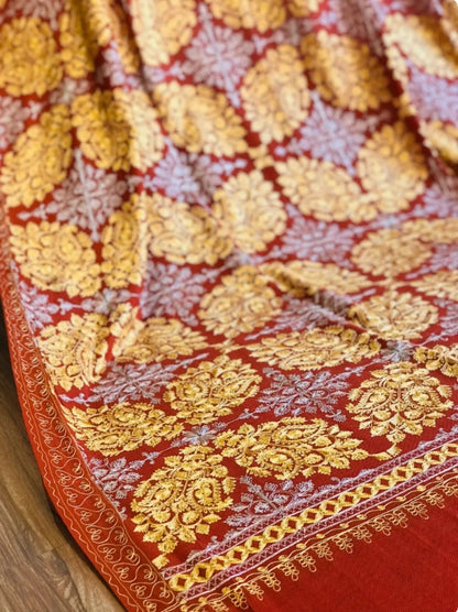 Aari Embroidery Pashmina Shawl | Indian/Kashmiri Paisley Design Scarf | Large red shawl