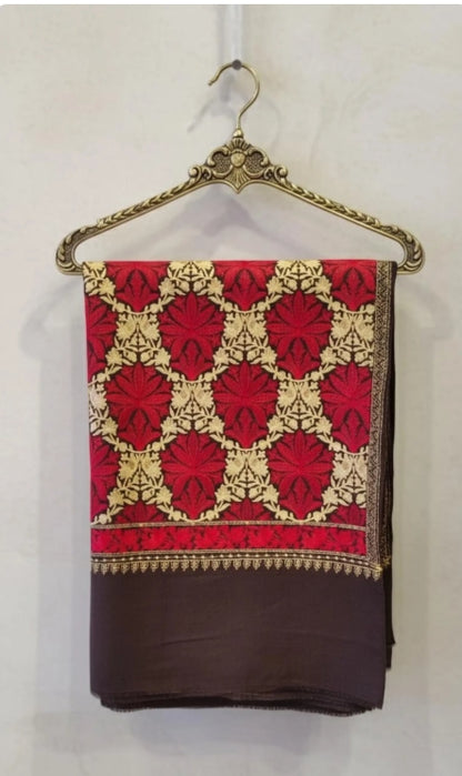 Brown Pashmina Shawl | Kashmiri Embroidered Wedding Wrap
