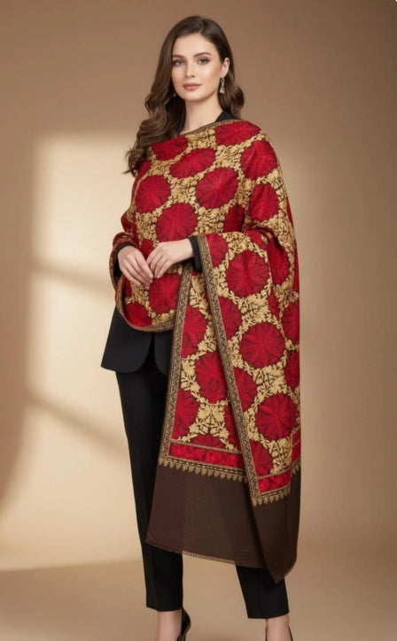 Brown Pashmina Shawl | Kashmiri Embroidered Wedding Wrap