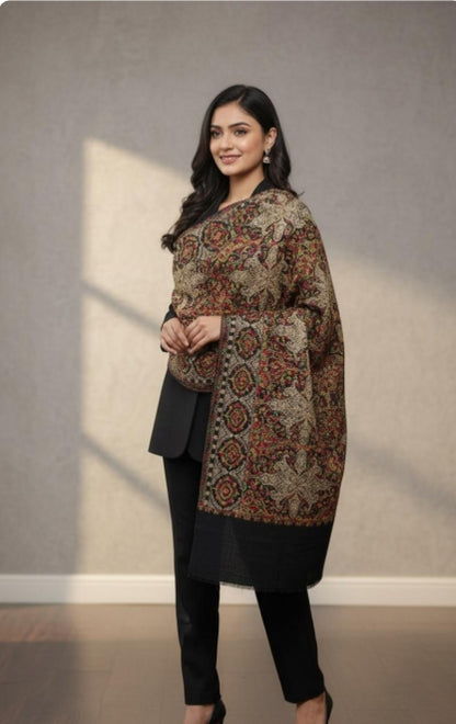 Rich Multi-Color Embroidered Pashmina Shawl