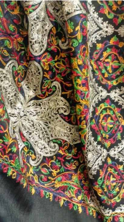 Rich Multi-Color Embroidered Pashmina Shawl