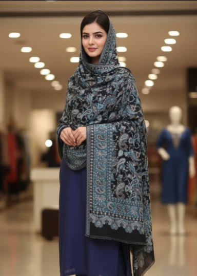 midnight azure reversible paisley mini shawl