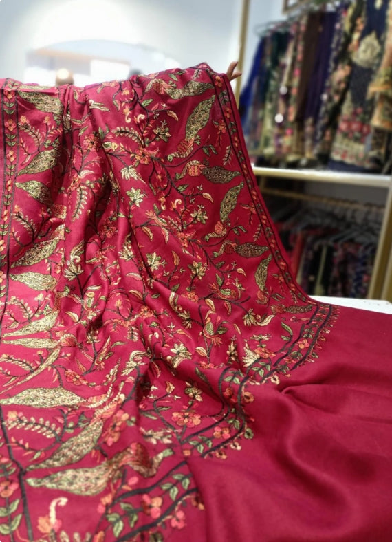Luxury Pashmina Peacock Embroidered Shawl- High End Fashion