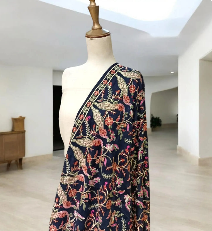 Blue Pashmina Embroidered Shawl