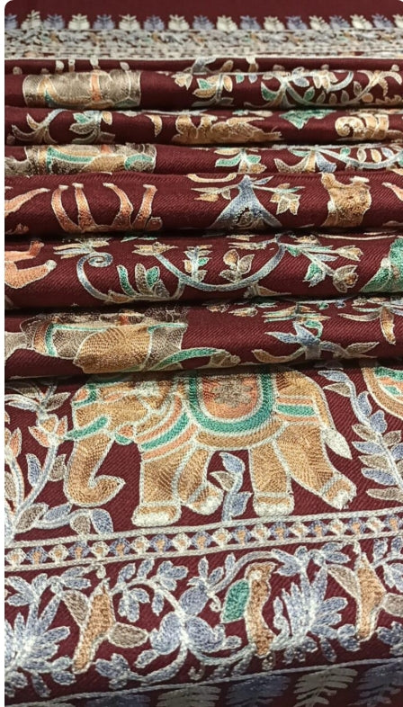 Handcrafted Pashmina Shawl with Royal Embroidery  Chocolate Brown