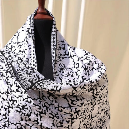 Black and White embroidered Shawl