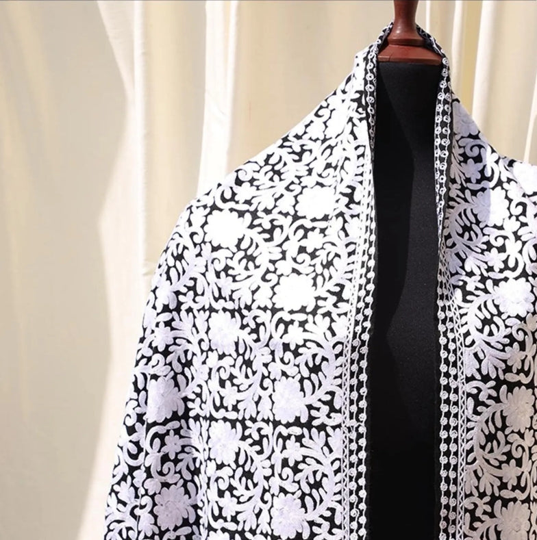 Black and White embroidered Shawl