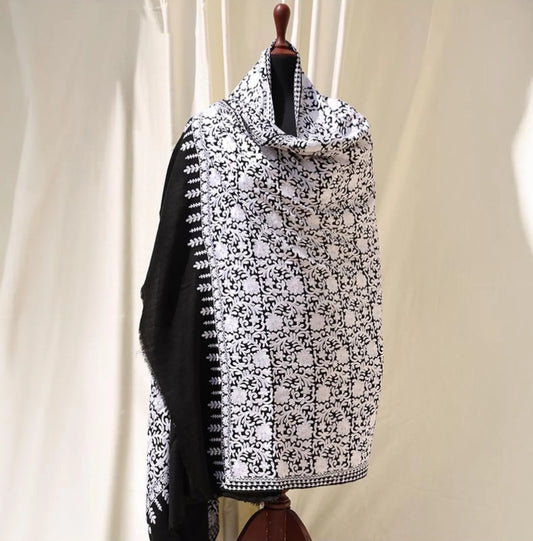 Black and White embroidered Shawl