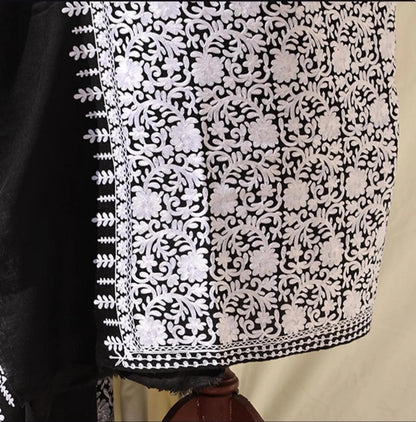 Black and White embroidered Shawl