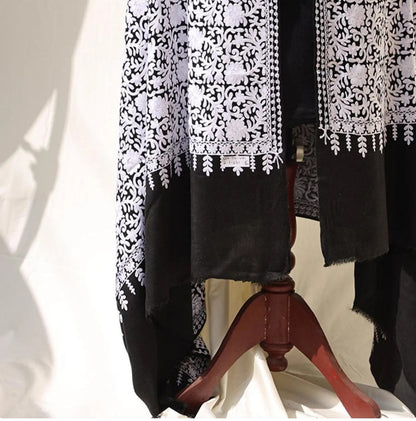 Black and White embroidered Shawl