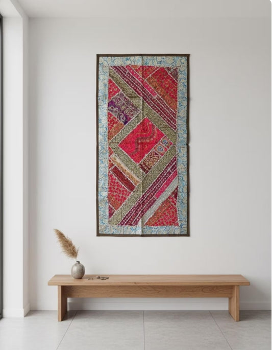 Vintage Kutch Style Tapestry | Embroidered Patchwork Wall Hanging