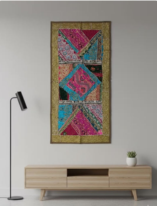Vintage Kutch Indian Tapestry | Embroidered Patchwork Wall Hanging