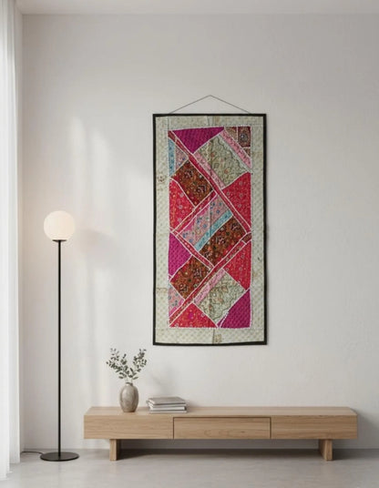 Vintage Kutch Indian Patchwork Tapestry | Hand Embroidered Boho Textile Art