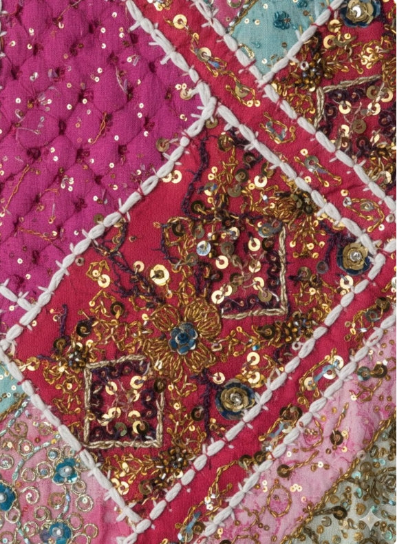 Vintage Kutch Indian Patchwork Tapestry | Hand Embroidered Boho Textile Art