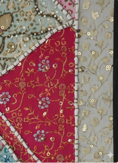 Vintage Kutch Indian Patchwork Tapestry | Hand Embroidered Boho Textile Art