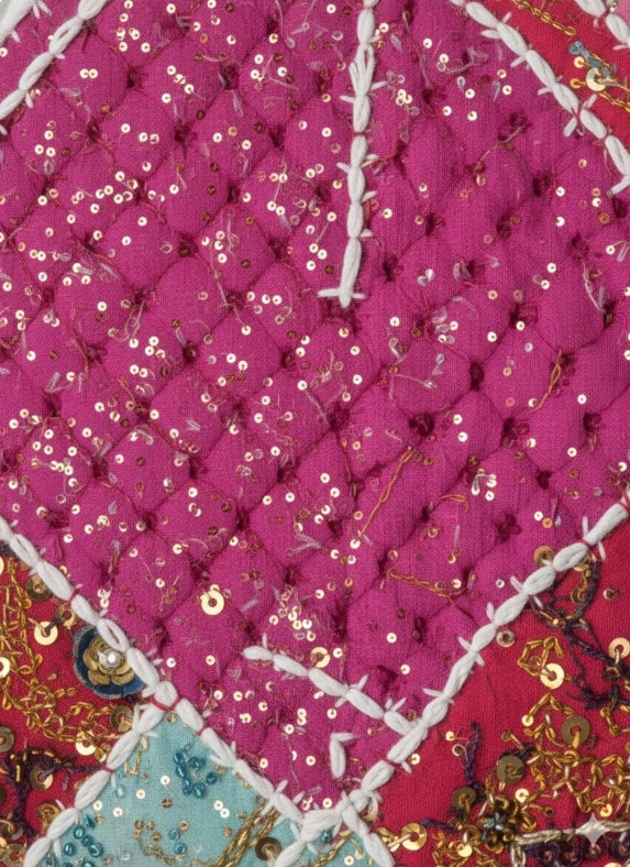 Vintage Kutch Indian Patchwork Tapestry | Hand Embroidered Boho Textile Art