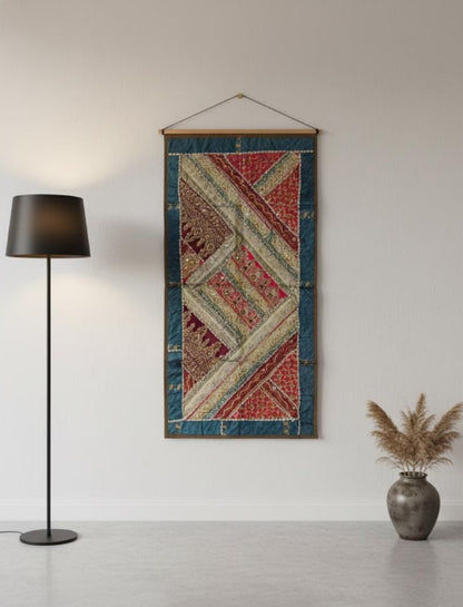 Vintage Kutch Indian Tapestry | Embroidered Patchwork Boho Wall Hanging