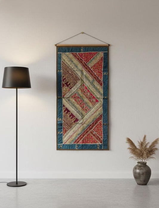 Vintage Kutch Indian Tapestry | Embroidered Patchwork Boho Wall Hanging