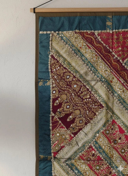 Vintage Kutch Indian Tapestry | Embroidered Patchwork Boho Wall Hanging