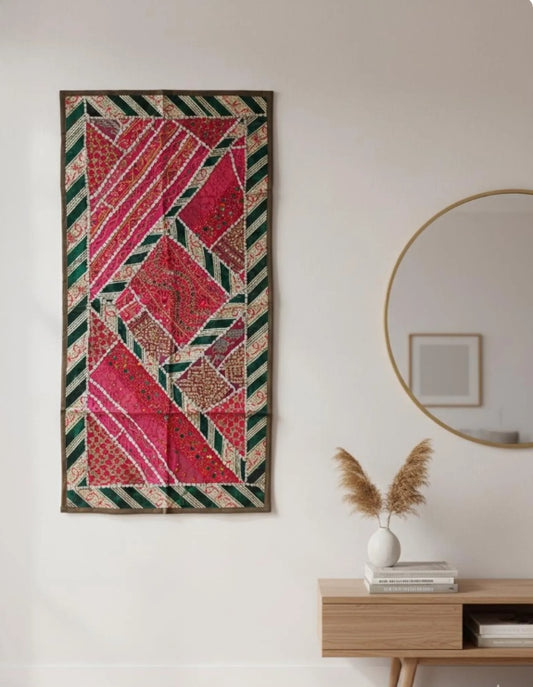 Vintage Kutch Style Patchwork Tapestry | Hand Embroidered Boho Textile Art