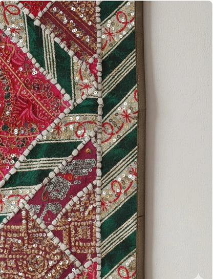 Vintage Kutch Style Patchwork Tapestry | Hand Embroidered Boho Textile Art