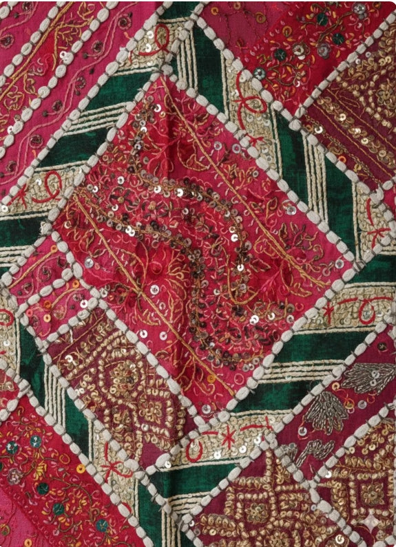 Vintage Kutch Style Patchwork Tapestry | Hand Embroidered Boho Textile Art