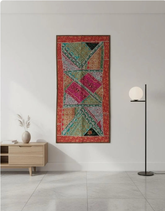 Vintage Kutch Style Tapestry | Indian Patchwork, Hand Embroidered Boho Textile Art