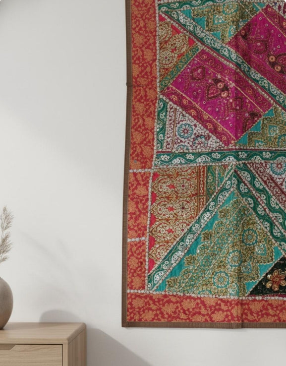Vintage Kutch Style Tapestry | Indian Patchwork, Hand Embroidered Boho Textile Art