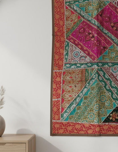 Vintage Kutch Style Tapestry | Indian Patchwork, Hand Embroidered Boho Textile Art
