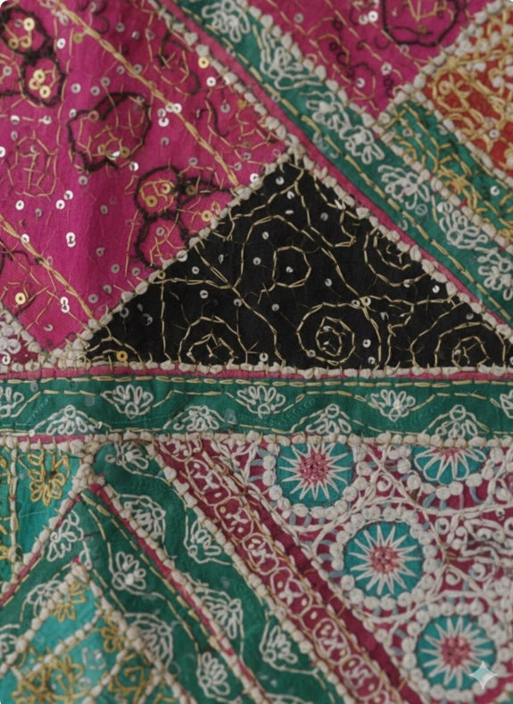 Vintage Kutch Style Tapestry | Indian Patchwork, Hand Embroidered Boho Textile Art