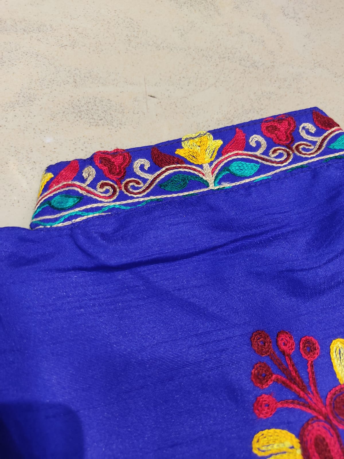 Vibrant Blue Silk Embroidered Kantha Jacket | Long Bohemian Kimono Coat | | Unique Festival Wear