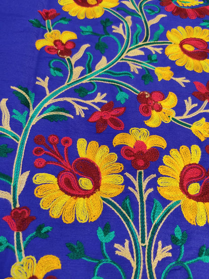 Vibrant Blue Silk Embroidered Kantha Jacket | Long Bohemian Kimono Coat | | Unique Festival Wear