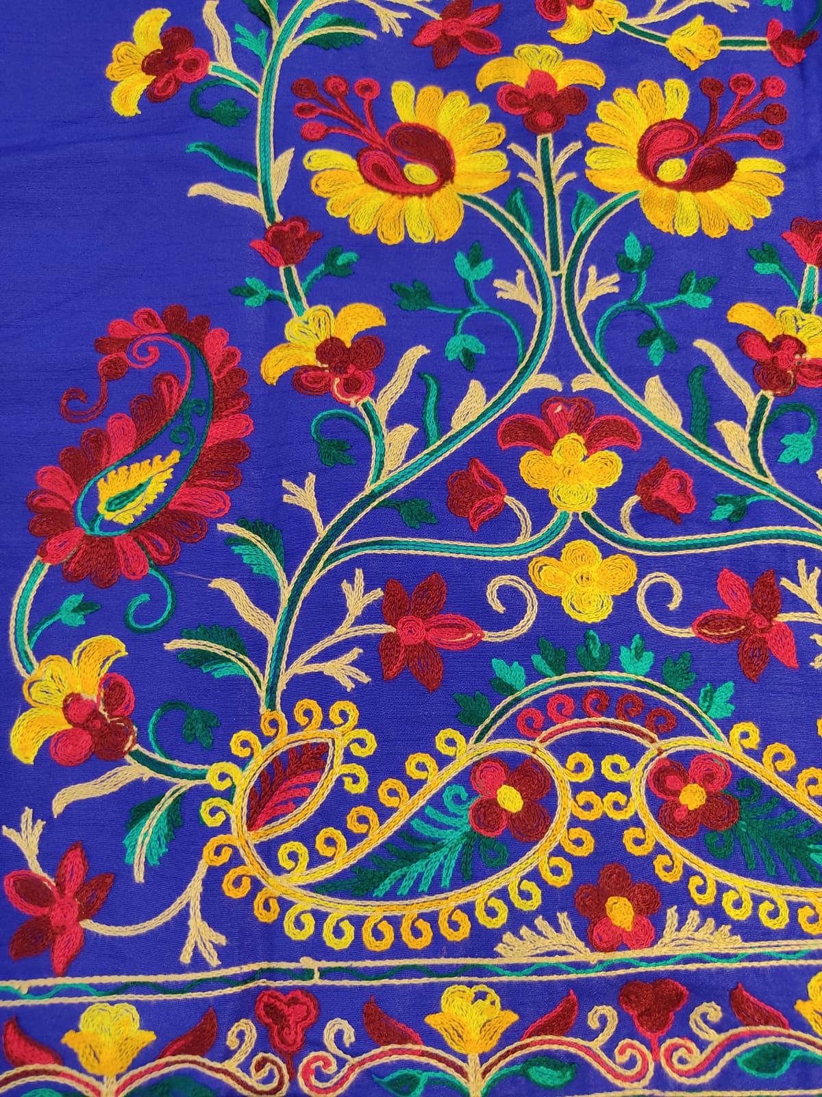 Vibrant Blue Silk Embroidered Kantha Jacket | Long Bohemian Kimono Coat | | Unique Festival Wear