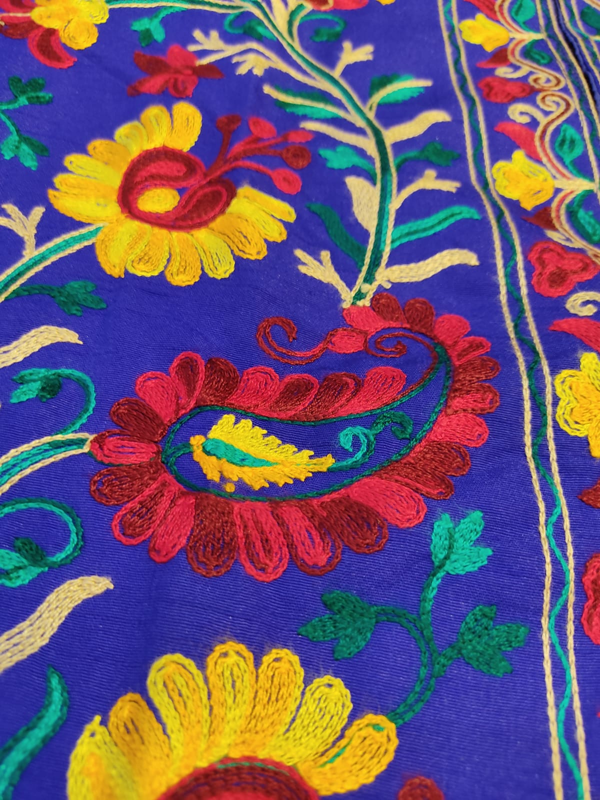 Vibrant Blue Silk Embroidered Kantha Jacket | Long Bohemian Kimono Coat | | Unique Festival Wear