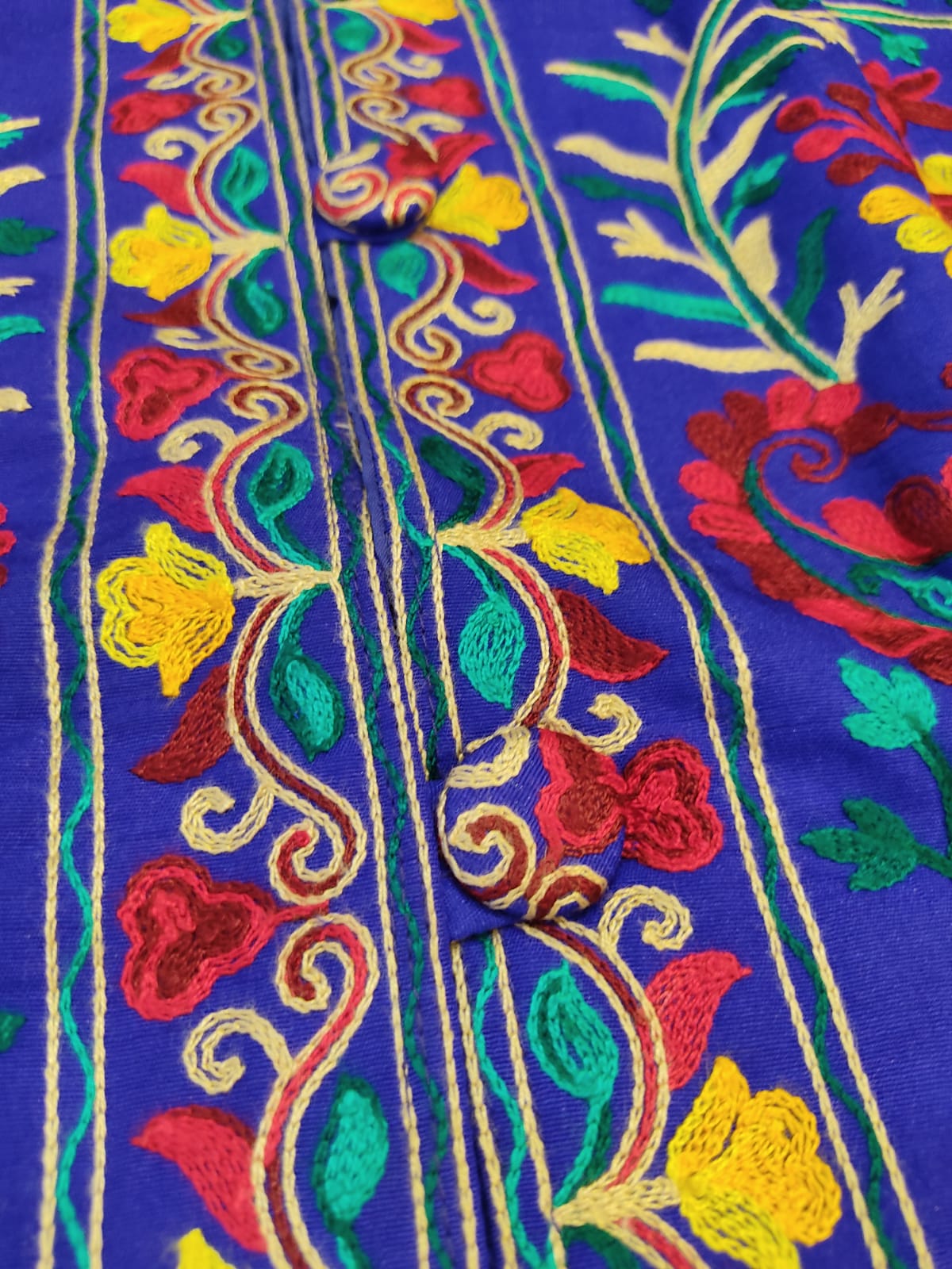 Vibrant Blue Silk Embroidered Kantha Jacket | Long Bohemian Kimono Coat | | Unique Festival Wear