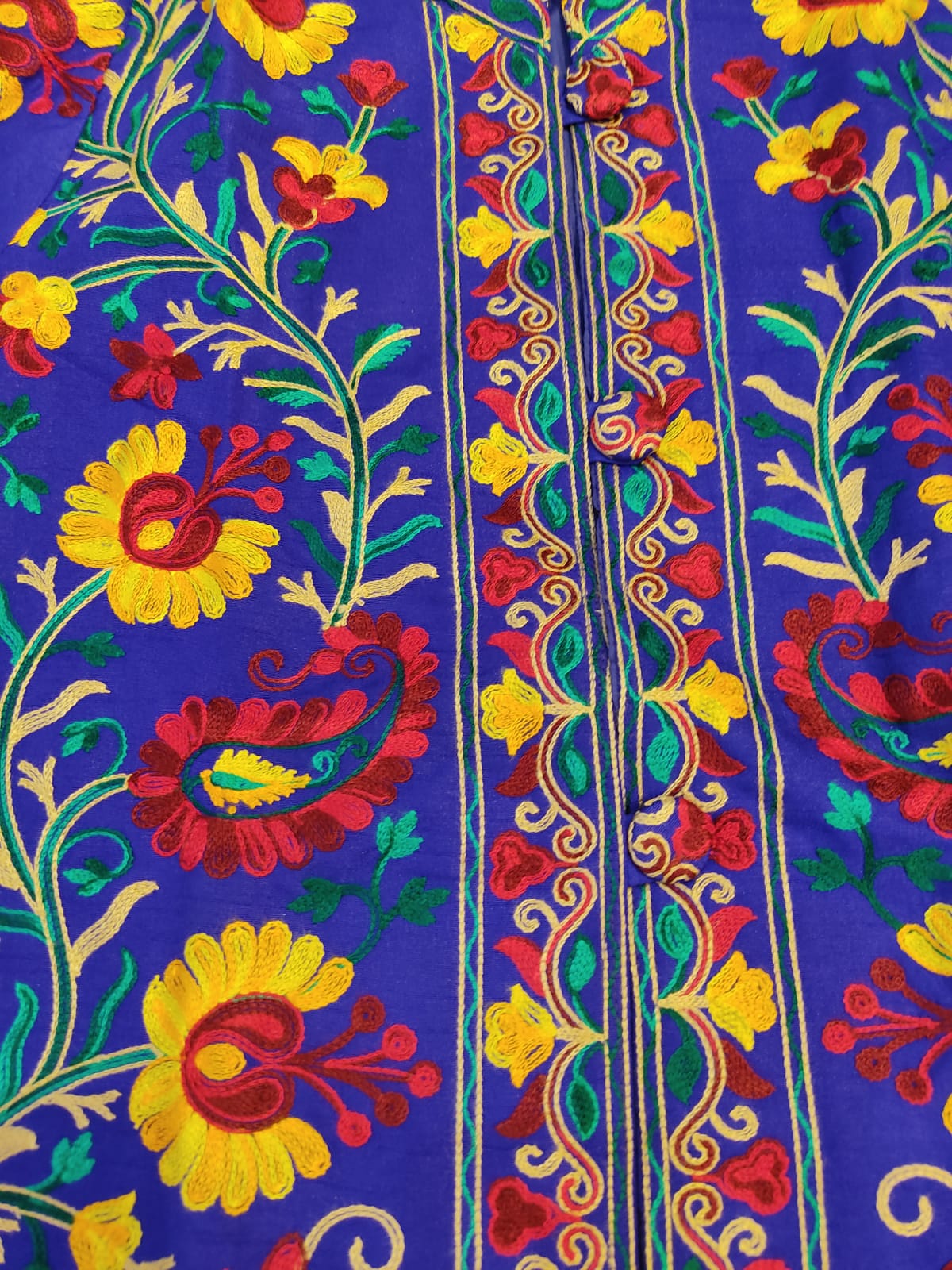 Vibrant Blue Silk Embroidered Kantha Jacket | Long Bohemian Kimono Coat | | Unique Festival Wear