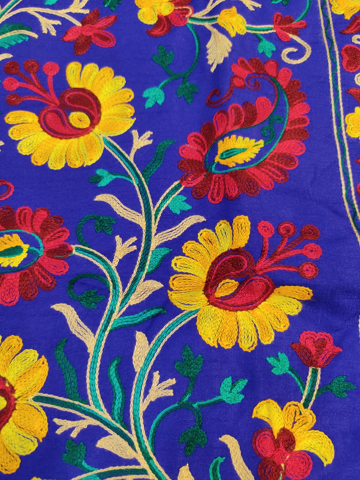 Vibrant Blue Silk Embroidered Kantha Jacket | Long Bohemian Kimono Coat | | Unique Festival Wear