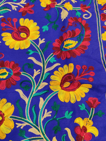 Vibrant Blue Silk Embroidered Kantha Jacket | Long Bohemian Kimono Coat | | Unique Festival Wear