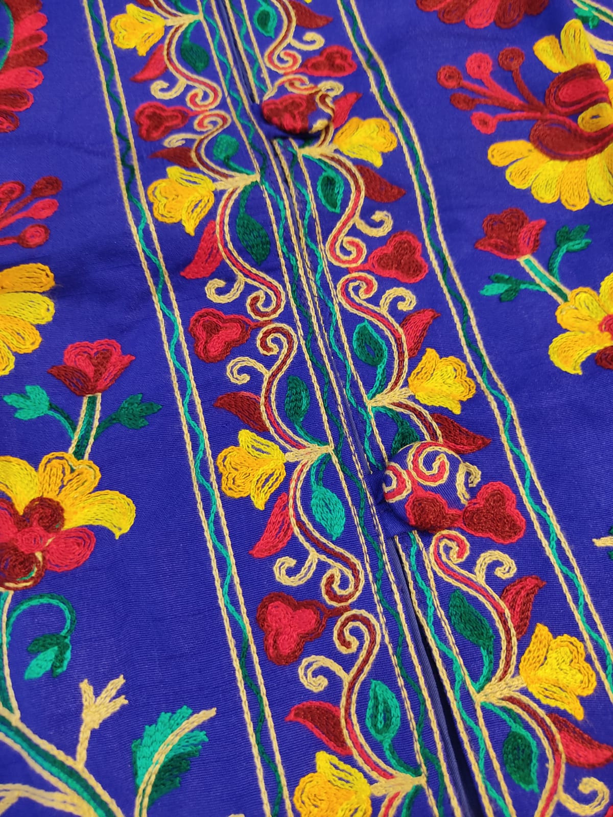 Vibrant Blue Silk Embroidered Kantha Jacket | Long Bohemian Kimono Coat | | Unique Festival Wear