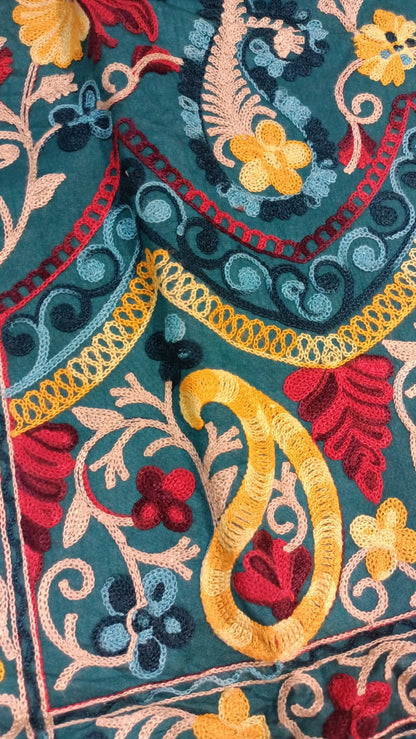 Vibrant Blue Silk Embroidered Kantha Jacket | Long Bohemian Kimono Coat | | Unique Festival Wear