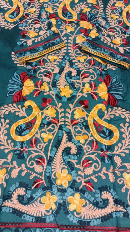 Vibrant Blue Silk Embroidered Kantha Jacket | Long Bohemian Kimono Coat | | Unique Festival Wear